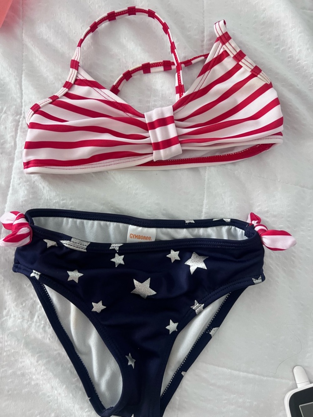 Gymboree Red & White Striped Bikini Top with Navy Star Bikini Bottom